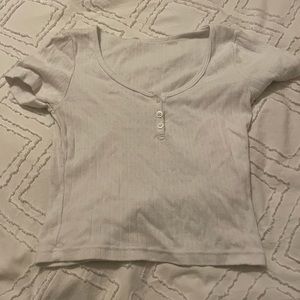Brandy Melville Zelly white button pointelle top